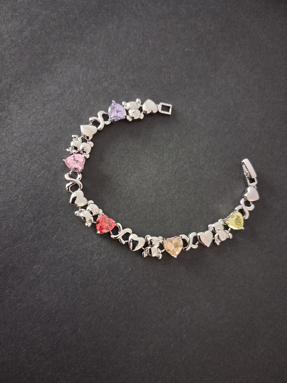 Multicolor Heart Crystal & Teddy Bears Tennis Bracelet - Women Jewelry